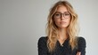 © Andrii  - Young Blonde Woman in Polka Dots, Glasses, and Pensive Expression