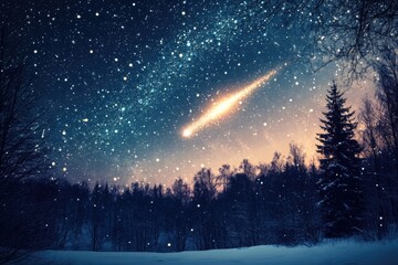 Wall Mural - Comets In Night Sky. Christmas Night with Falling Comet in Winter Starry Sky