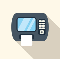 Poster - Illustration of a modern fax machine printing a document, featuring a long shadow design