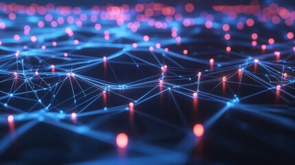 Poster - A futuristic 3D graph with interconnected nodes and lines, showcasing a network of data and relationships in a digital, high-tech environment