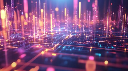 Poster - A futuristic 3D graph with interconnected nodes and lines, showcasing a network of data and relationships in a digital, high-tech environment