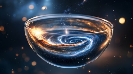 Wall Mural - a swirling galaxy captured within a transparent bowl, symbolizing the vastness of the universe, the 