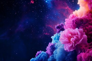 Wall Mural - a vibrant cosmic garden where colorful nebulae resemble blooming flowers, set against a backdrop of 