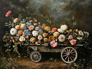 Wall Mural - A Vibrant Floral Still Life in a Wheelbarrow