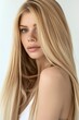 © bvbflo1 - Beautiful blonde haired with stylish long hairstyle. Woman on white background