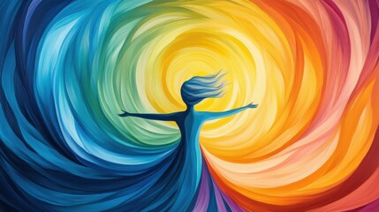 Canvas Print - A woman standing in a swirl of colors with her arms outstretched, AI