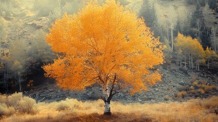 Canvas Print - Golden Autumn Tree in a Tranquil Forest