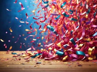 Wall Mural - colorful confetti and streamers bursting into the air, symbolizing the excitement and joy of a celebration.