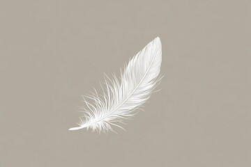 A simple white line drawing of a delicate feather floating gently in the air. The minimalist design highlights the lightness and elegance of the feather against a plain background.