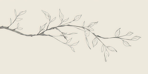 a simple white line drawing of a tree branch with a few leaves gently hanging. the clean lines and m