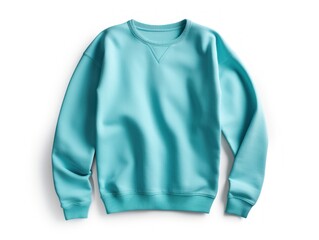 Turquoise sweater isolated on white background, flat lay