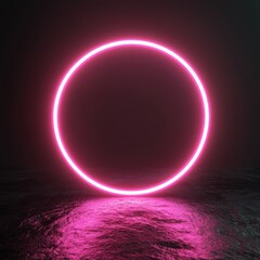 Poster - A mesmerizing neon pink circle glows brightly against a dark background, making it ideal for club themes, eyecatching party banners, and innovative futuristic designs that capture attention
