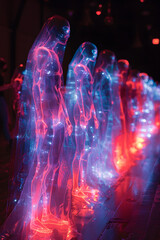 Wall Mural - a group of people are standing in a line, each one wearing a blue