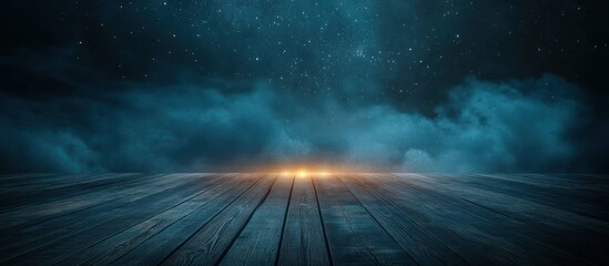 Wall Mural - Night Sky with Wooden Floor and Fog