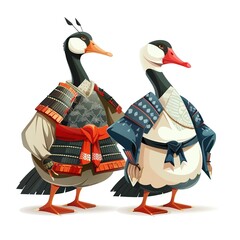 Poster - Geese samurai fantasy animal cartoon isolated whitebackground