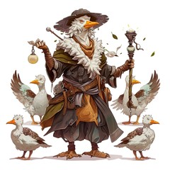 Canvas Print - Geese Summoner Occupation fantasy animal cartoon isolated whitebackground