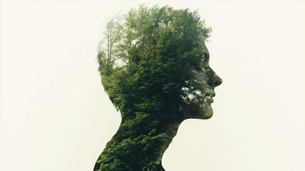 Wall Mural - Nature's Embrace: A Double Exposure of Woman and Forest