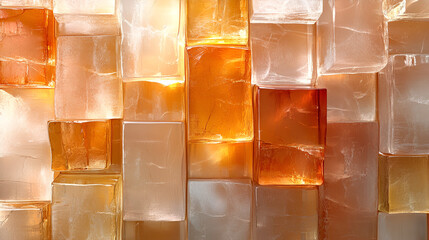 Poster - Layered translucent blocks of amber and cream arranged in an artistic pattern creating a warm light effect in a cozy indoor space