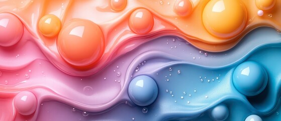 Colorful liquid swirls and bubbles create a mesmerizing abstract art piece