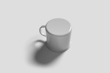 blank enamel mug mock-up minimalist with a grey background