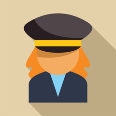 Wall Mural - Simple and colorful vector illustration of a female pilot with uniform and hat icon, perfect for apps, websites and more