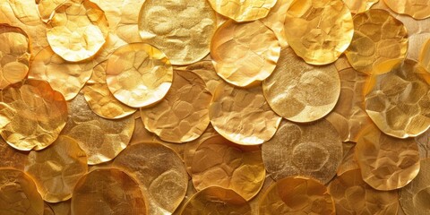 Sticker - A close-up view of a wall covered in golden leaves, perfect for decorating or designing