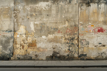 Wall Mural - weathered wall texture, old grunge torn collage urban street posters creased crumpled paper background. ripped faded backdrop surface city wall