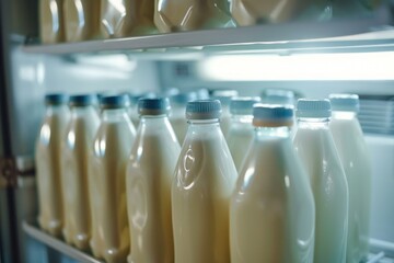 Poster - Refrigerator stocked with various milk products for consumption or storage