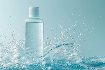 Canvas Print - A bottle of water with a splash of water on the surface, often used in illustrations for health and wellness concepts