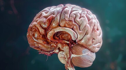 Canvas Print - Close up image of a human brain, showing its internal structure