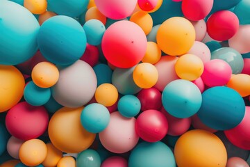 Canvas Print - A bunch of colorful balloons rising into the air, perfect for party decorations or advertising promotions