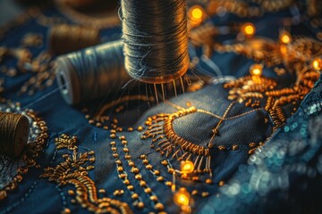 Poster - A spool of thread being sewn onto a piece of cloth