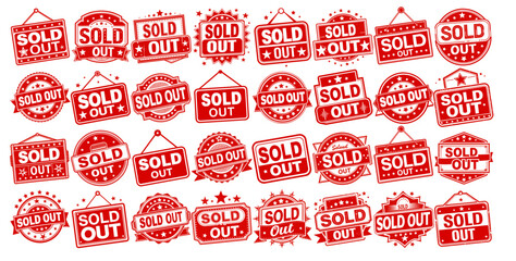 set of inscriptions sold out for Black Friday in October vector, collection of red 