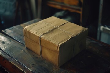 Canvas Print - A box sits atop a wooden table