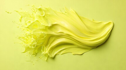   A yellow liquid splashes onto a green surface with a yellow background, resembling an artist's creation