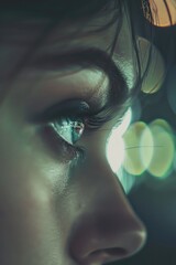 Wall Mural - A close-up shot of a person's eye, blurred background