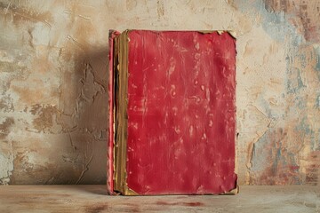 Poster - A red book sits on a wooden table, ready for reading