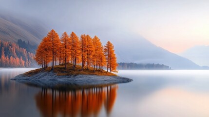 Canvas Print - A small island with trees on it in the middle of a lake, AI