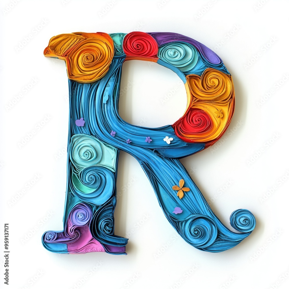 Alphabet Letter R Typography Drawing, English ABCs Ornate Design ...