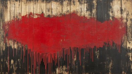 Wall Mural - Abstract Red Painting on Wooden Surface