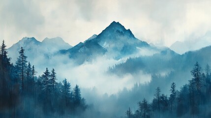 Sticker - Mystical Misty Mountain Landscape