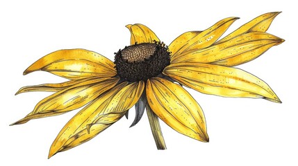 Poster - A single yellow flower sits on a plain white background