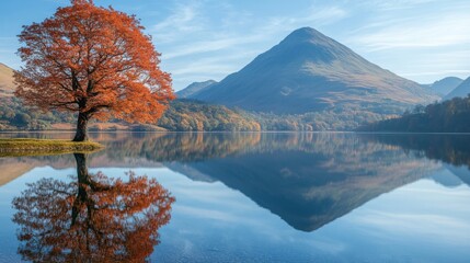 Canvas Print - Autumn Tree by Serene Mountain Lake