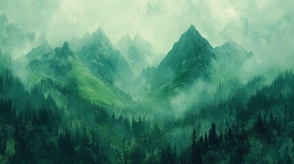 Poster - Mystical Green Mountain Landscape