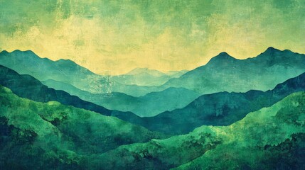 Poster - Abstract Green Mountain Landscape