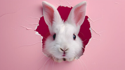 Wall Mural - Easter Bunny Poster Peeking Out Hole 