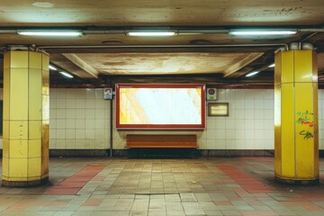 Poster - A passenger waiting at a subway station bench