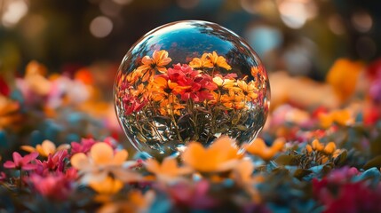 Poster - Vibrant Flowers in Crystal Ball