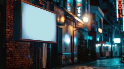 Poster - An empty billboard on a city street at night
