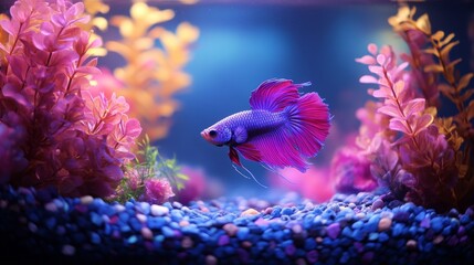 Vibrant Betta Fish in Colorful Aquarium